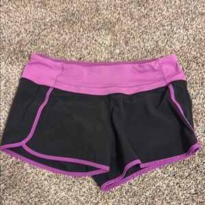 Lululemon Athletica Black and Purple Athletic Shorts with Performance Fabric